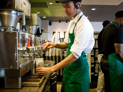 A barista prepares a drink at a Starbucks location in New York on January 13, 2010.