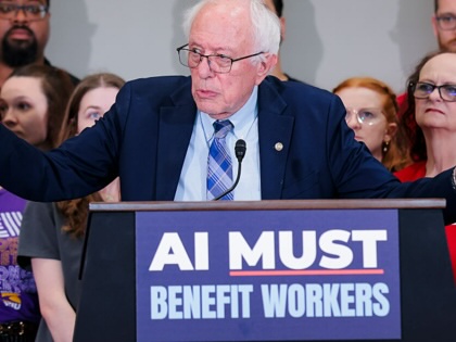 Bernie Sanders speaks during a news conference on the impact of artificial intelligence on workers at the Hart Senate Office Building on April 16, 2026, in Washington, DC.