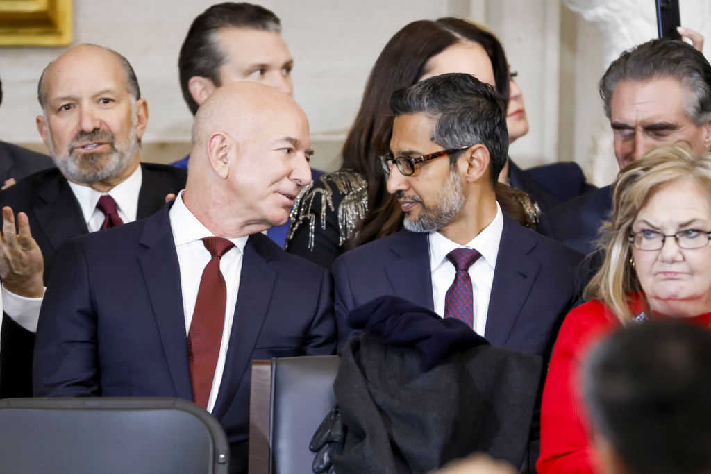 Jeff Bezos and Sundar Pichai attend the 2025 inauguration of Donald Trump.