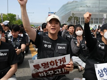 Tens of thousands of unionized Samsung Electronics Co. employees participate in a rally in front of the Samsung Electronics Pyeongtaek Campus on April 23, 2026, in Pyeongtaek, South Korea.