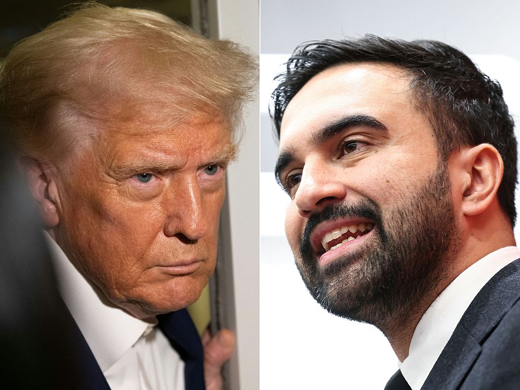 This combination of pictures created on November 19, 2025, shows US President Donald Trump aboard Air Force One on October 24, 2025 (left), and then New York City Mayor-elect Zohran Mamdani in New York City, on November 12, 2025.