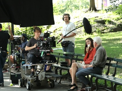 Diana Silvers and Richard Gere are seen on the set of "Asymmetry" filming in Central Park, Manhattan, on August 5, 2026, in New York City.