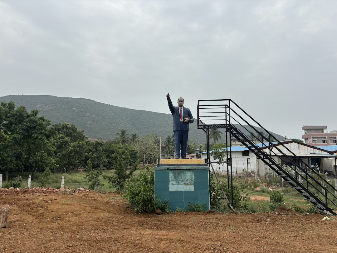 A statue of Dr B. R. Ambedkar in Tarluvada’s Dalit colony.