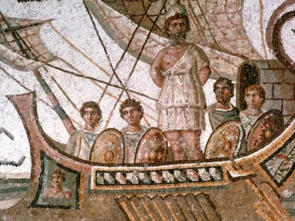 Ulysses and the Sirens, Roman mosaic, third century AD. From "The Odyssey" by Homer.