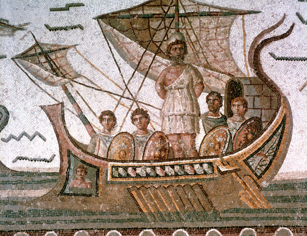 Ulysses and the Sirens, Roman mosaic, third century AD. From "The Odyssey" by Homer.