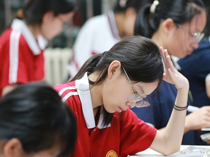High school seniors study at No. 5 Middle School in Gaomi, Shandong Province, China, on May 27, 2026.