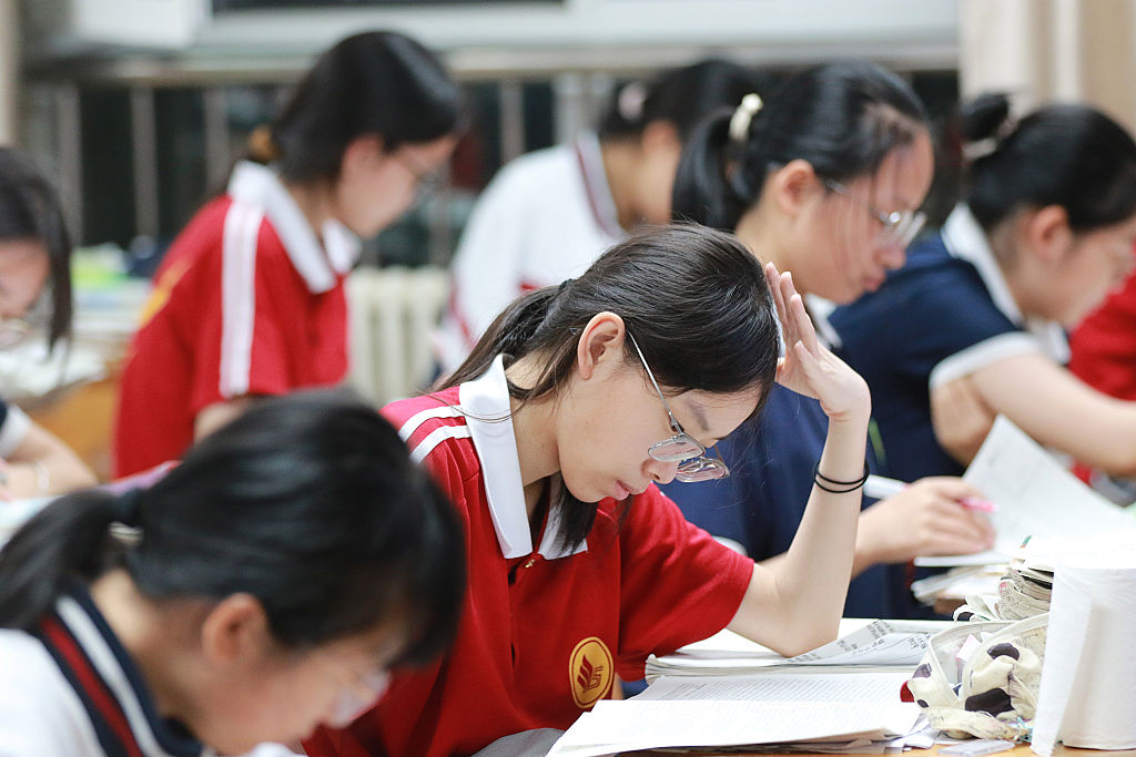 High school seniors study at No. 5 Middle School in Gaomi, Shandong Province, China, on May 27, 2026.