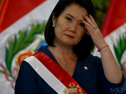 Peru's President Keiko Fujimori gestures during the swearing-in ceremony of the new cabinet at the Government Palace in Lima on July 28, 2026, following her inauguration ceremony.
