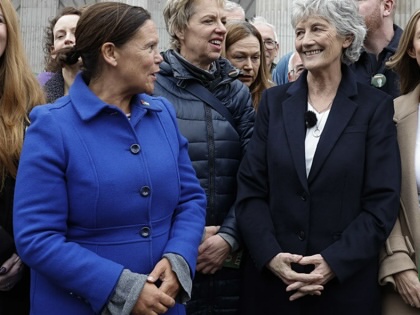 Irish presidential independent candidate Catherine Connolly on the campaign trail in O’Connell Street, Dublin, with supporting politicians from other political parties, including Councillor Janice Boylan, Mary Lou McDonald TD, President of Sinn Fein, Ivana Bacik TD, leader of the Labour Party and Holly Cairns TD, leader of the Social Democrats, on October 5, 2025.