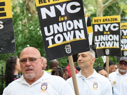 Teamsters rally at New York City Hall in support of the Delivery Protection Act.