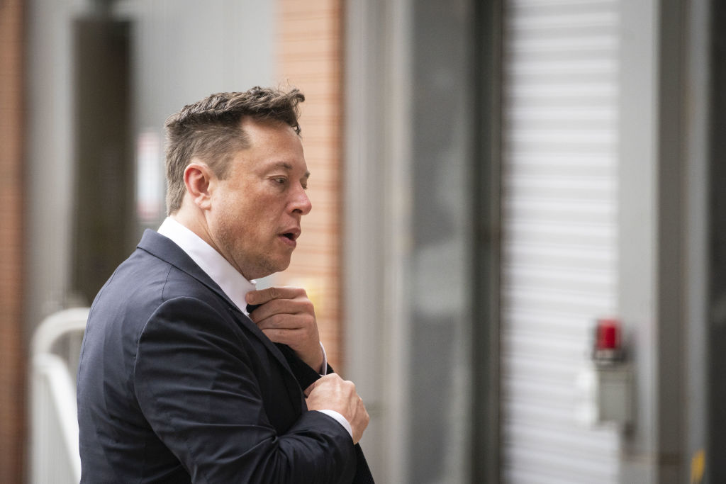 Elon Musk arrives at court during the SolarCity trial in Wilmington, Delaware, on July 13, 2021. 