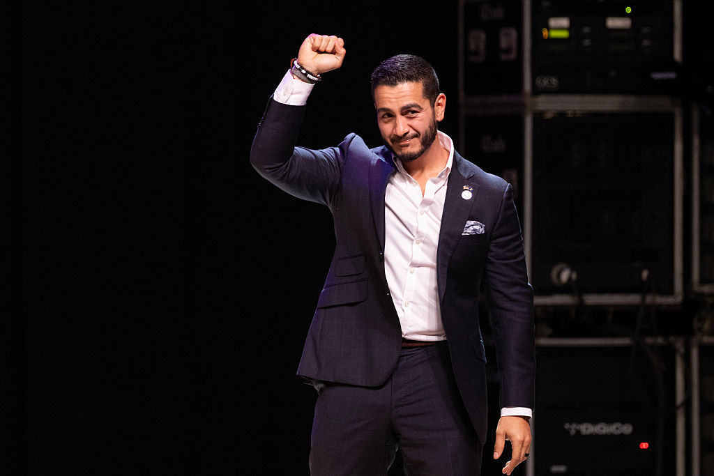 Democratic candidate for US Senate Abdul El-Sayed speaks to supporters at an election night rally at the Majestic Theatre on August 4, 2026, in Detroit, Michigan.
