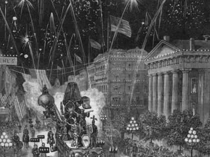 An illustration of the 1878 Veiled Prophet parade in St Louis. 