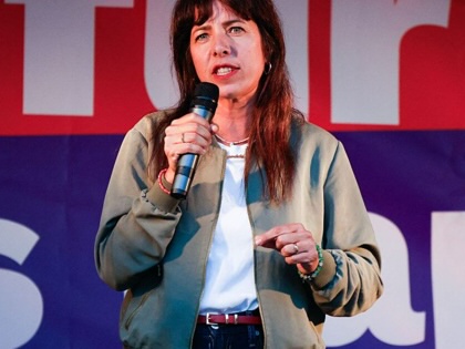 Elif Eralp, Die Linke's top candidate in the 2026 Berlin House of Representatives election, speaks at a rally in Berlin, Germany, on August 22, 2026.