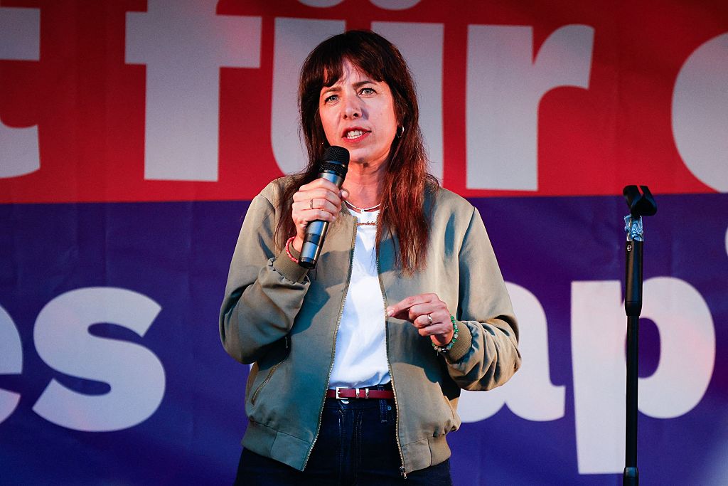 Elif Eralp, Die Linke's top candidate in the 2026 Berlin House of Representatives election, speaks at a rally in Berlin, Germany, on August 22, 2026.