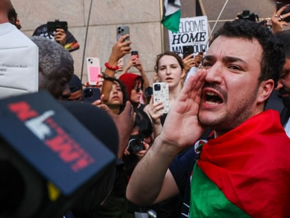 Palestinian activist Mahmoud Khalil marches with supporters after he was released from ICE detention during a rally outside of the Cathedral of St. John the Divine in Manhattan on June 22, 2025, in New York City.