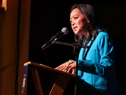 Francesca Hong speaks during a primary election night watch party in Madison, Wisconsin, on August 11, 2026.