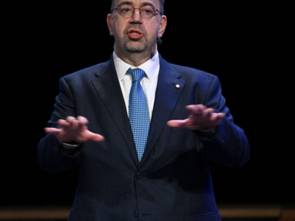 Economist Daron Acemoglu gives his Nobel Prize lecture in Aula Magna, Stockholm University, Sweden, on December 8, 2024.