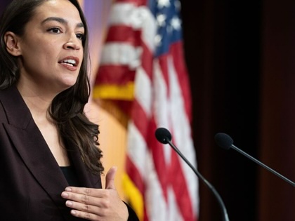 Alexandria Ocasio-Cortez speaks at a press conference to announce the Artificial Intelligence Data Center Moratorium Act at the US Capitol on March 25, 2026, in Washington, DC. 