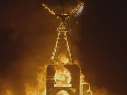 A still of the Burning Man effigy from the HBO docuseries "The Man Will Burn."
