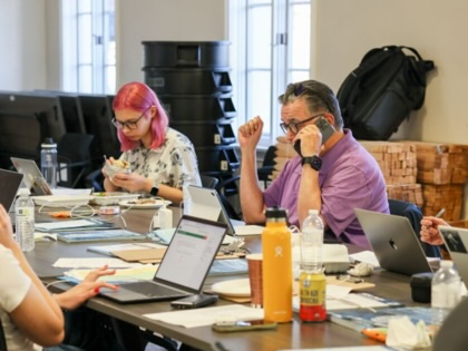 University Professional and Technical Employees members phone bank in their offices at UCLA on Tuesday, Feb. 11, 2025, in Los Angeles, California, in preparation for a strike authorization vote.
