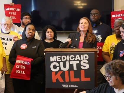 Rep. Melanie Stansbury speaks on Capitol Hill in response to the proposal to cut Medicaid on May 21, 2025.