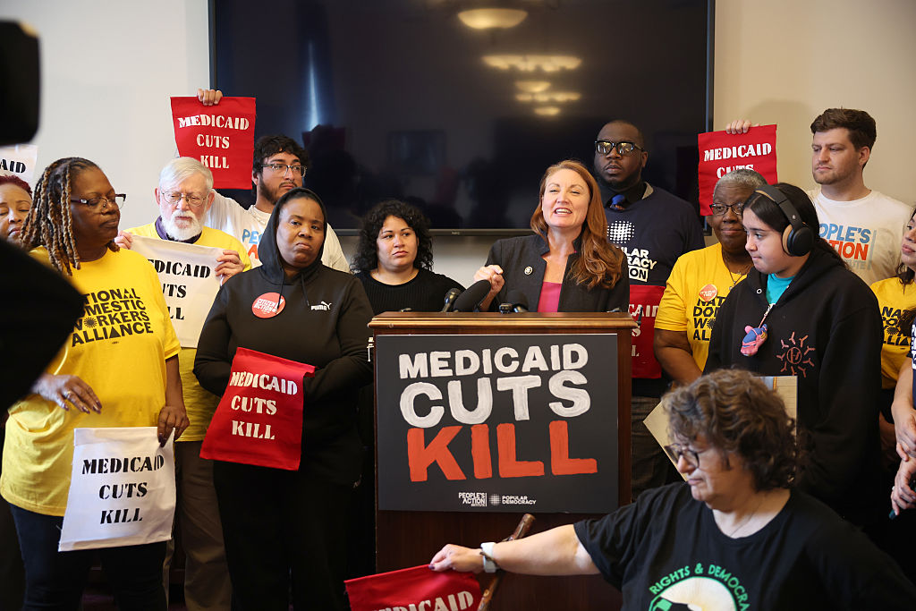 Rep. Melanie Stansbury speaks on Capitol Hill in response to the proposal to cut Medicaid on May 21, 2025.