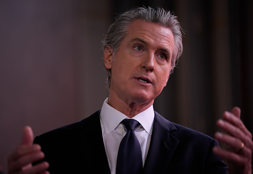 Gavin Newsom speaks during a press conference in Oakland, California, on July 13, 2026.