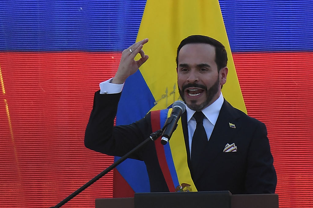 Colombia President Abelardo de la Espriella delivers a speech at the Pichincha Battalion after his swearing in ceremony in Cali, Colombia, on August 7, 2026.