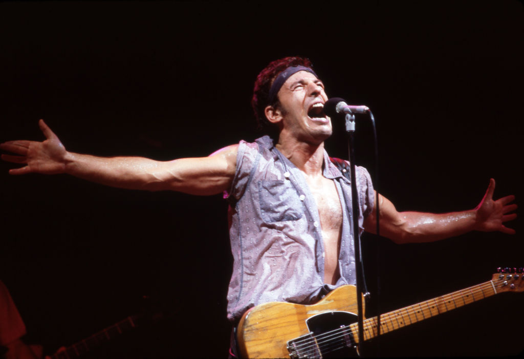 Bruce Springsteen during his "Born In The USA Tour" on July 30, 1984, at Joe Louis Arena in Detroit, Michigan.