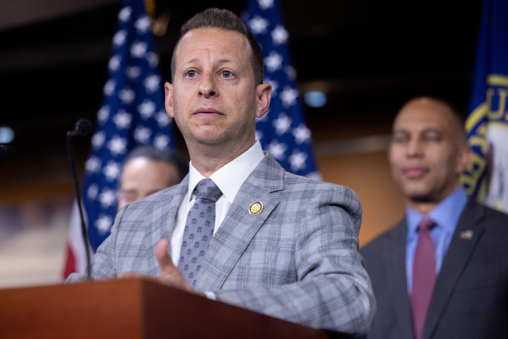 Jared Moskowitz speaks at a press conference alongside Hakeem Jeffries in Washington, DC, on September 8, 2025.