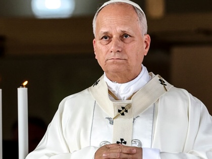 Pope Leo XIV leads a mass for the feast of Maria Santissima del lago on August 29, 2026, in Albano Laziale, Italy.