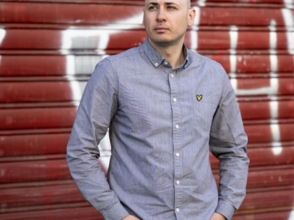 Albanian antifascist activist Rexhino Abazaj, also known as “Gino,” poses during a photo session in Paris on April 4, 2025.