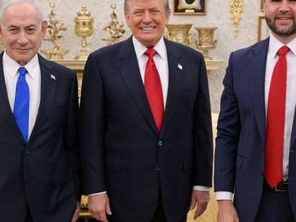 US President Donald Trump and Vice President J. D. Vance (R) meet Israeli Prime Minister Benjamin Netanyahu at the White House in Washington, DC, on July 28, 2026. 