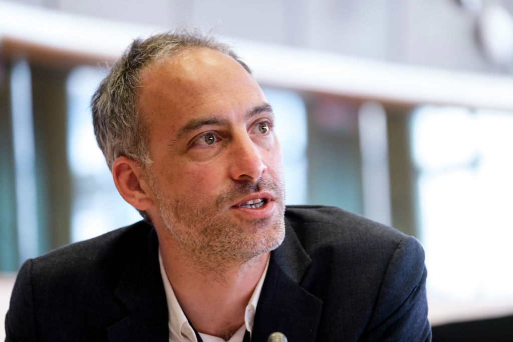 French MEP Raphaël Glucksmann listens to a meeting of the Foreign Affairs Committee of the European Parliament on April 20, 2022, in Brussels.