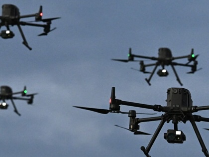 This view shows drones during the activation of the first unmanned aircraft battalion at the military base in Tolemaida, Colombia, on October 10, 2025.