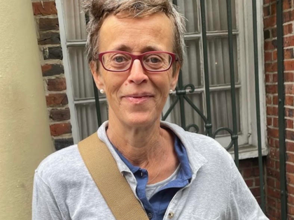 A photograph of historian Frances Stonor Saunders