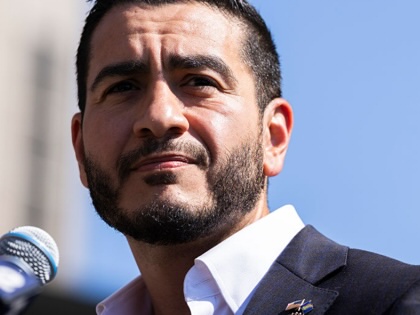 Abdul El-Sayed speaks during a press conference in front of the Spirit of Detroit statue on August 5, 2026, in Detroit, Michigan.