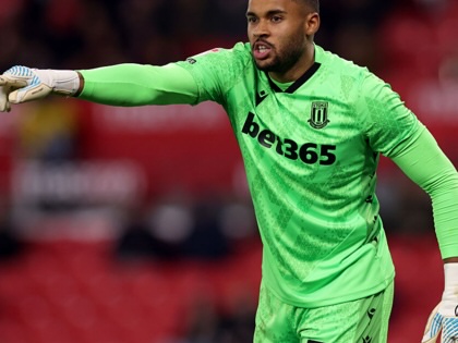 Irish goalkeeper Gavin Bazunu plays during the Sky Bet Championship match on April 21, 2026, in Stoke-on-Trent, England.
