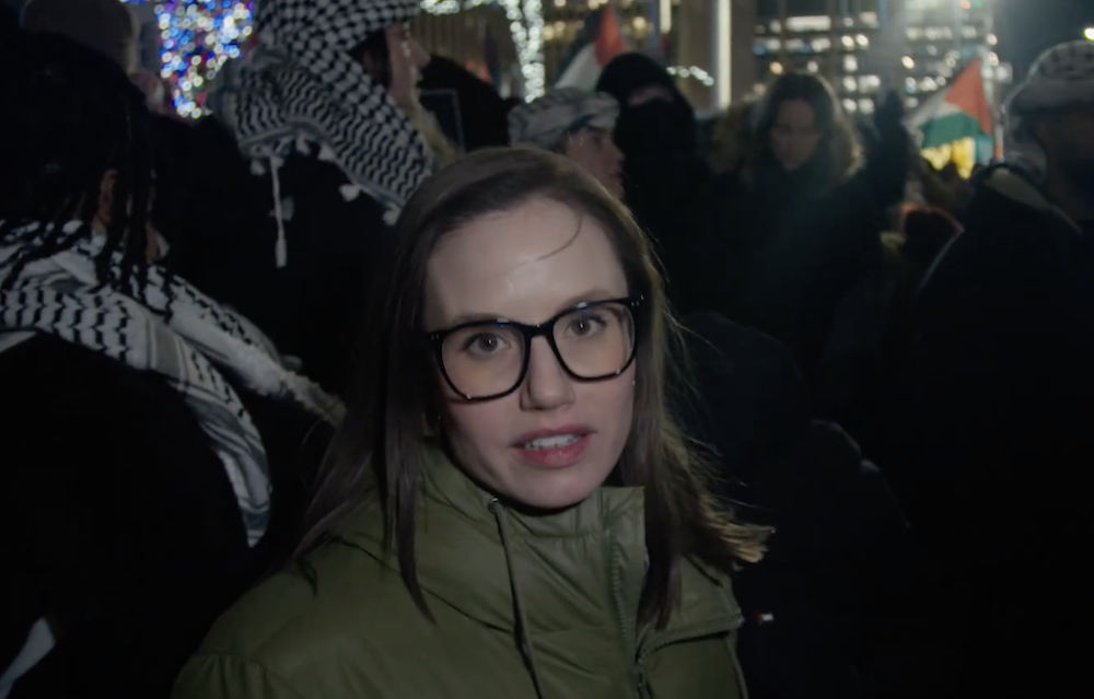 Olivia Reingold is featured in this screenshot from the Free Press documentary “U.S. Colleges Teaching Hate: American Miseducation.”