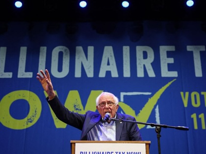Sen. Bernie Sanders speaks during the campaign kickoff for the California Billionaire Tax Act at The Wiltern in Los Angeles, on February 18, 2026.