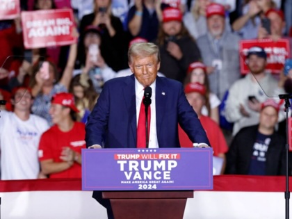 Donald Trump speaks during his final campaign rally before Election Day at Van Andel Arena in Grand Rapids, Michigan, on November 5, 2024.