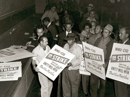 National Maritime Union members prepare to go on the picket line during a 1936 strike in New York.