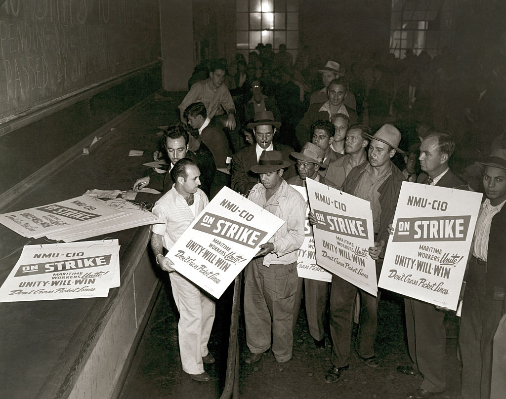 National Maritime Union members prepare to go on the picket line during a 1936 strike in New York. 
