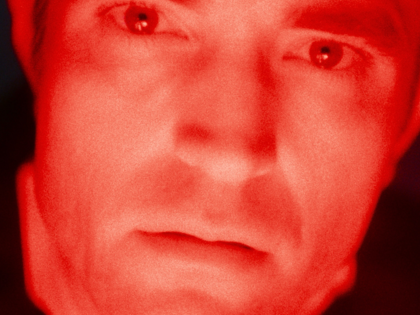 A still featuring Robert Pattinson in a tight close-up as Chris Hansen in the 2026 film “Primetime.”