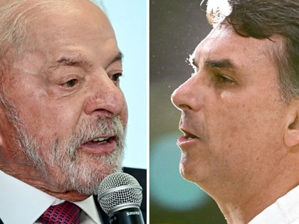 A diptych of portrait-style photos featuring Luiz Inácio Lula da Silva and Flávio Bolsonaro