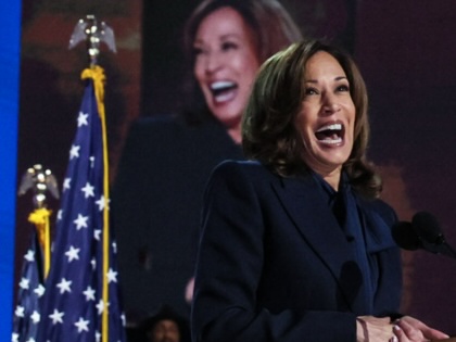 Vice President Kamala Harris delivers a speech as she accepts the party’s nomination to be it’s presidential candidate at the Democratic National Convention at the United Center.