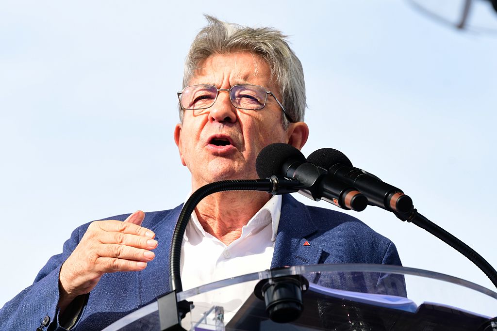 Jean-Luc Mélenchon holds a conference during the summer university of France Insoumise in Châteauneuf-sur-Isère on August 22, 2025. 